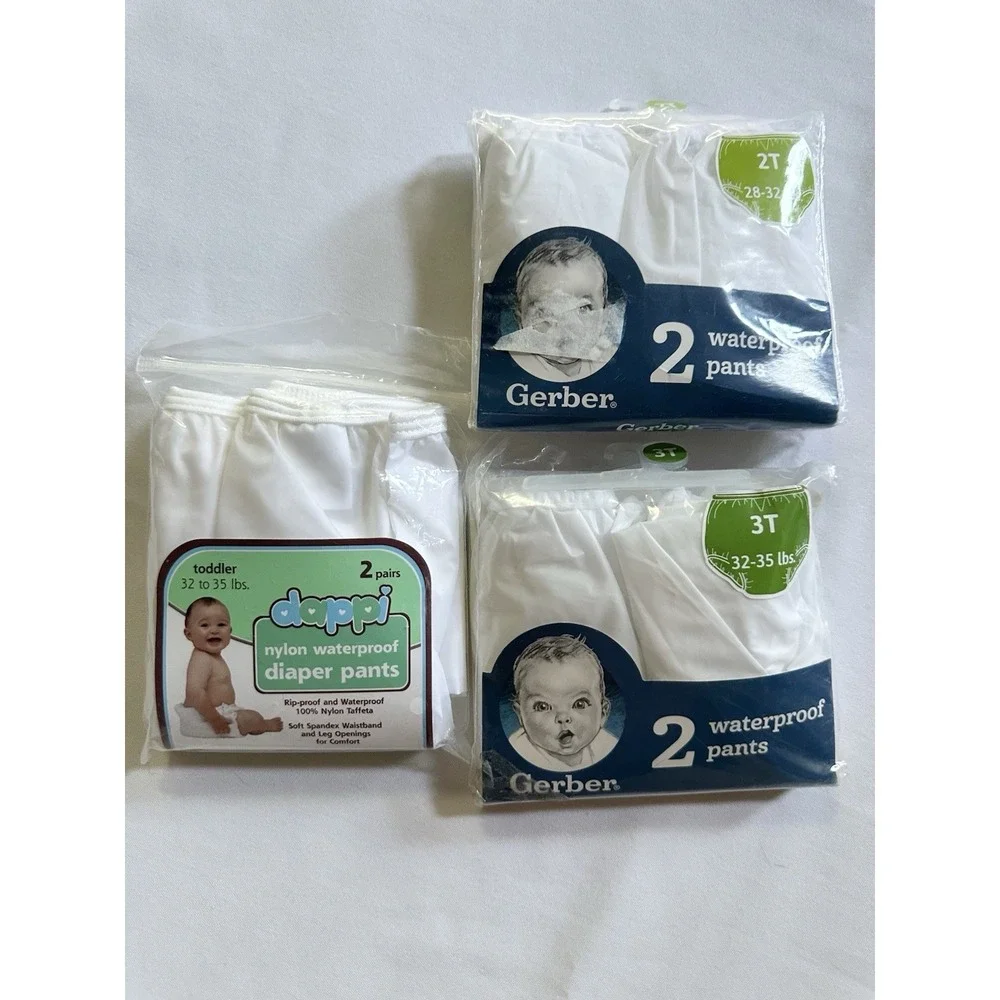 2 New Gerber Waterproof Pants 2T (28-32 Lbs) 3T 32-35 lbs White Toddler & Dappi